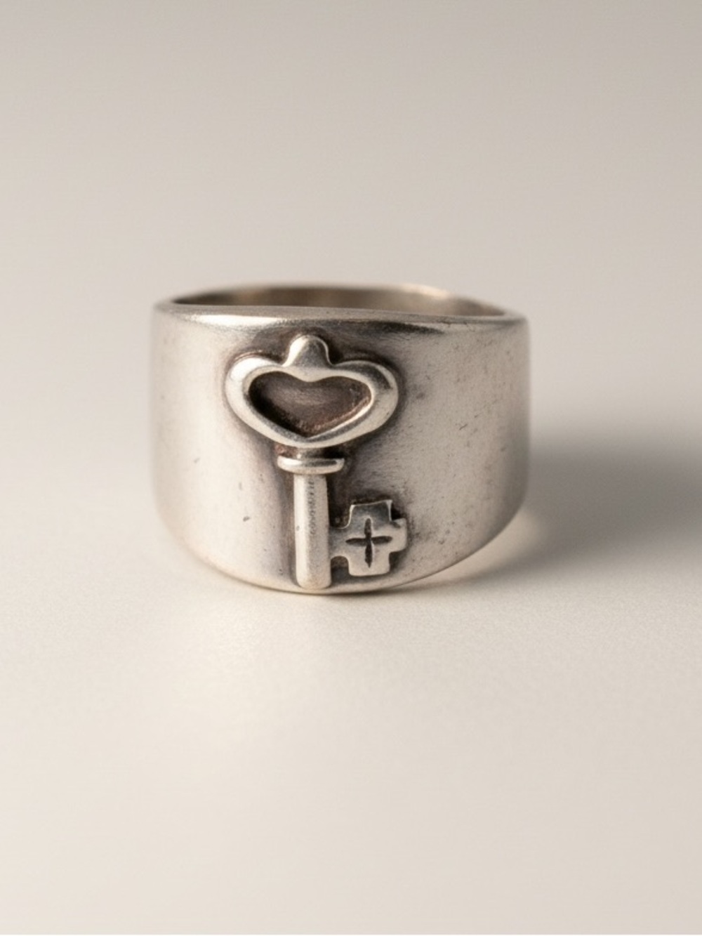 RARE James Avery wide heart key cross ring
